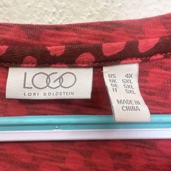 LOGO Lori Goldstein Perina Spotted Printed Tee T-Shirt Plus Size 4X Red S/S - Picture 3 of 8